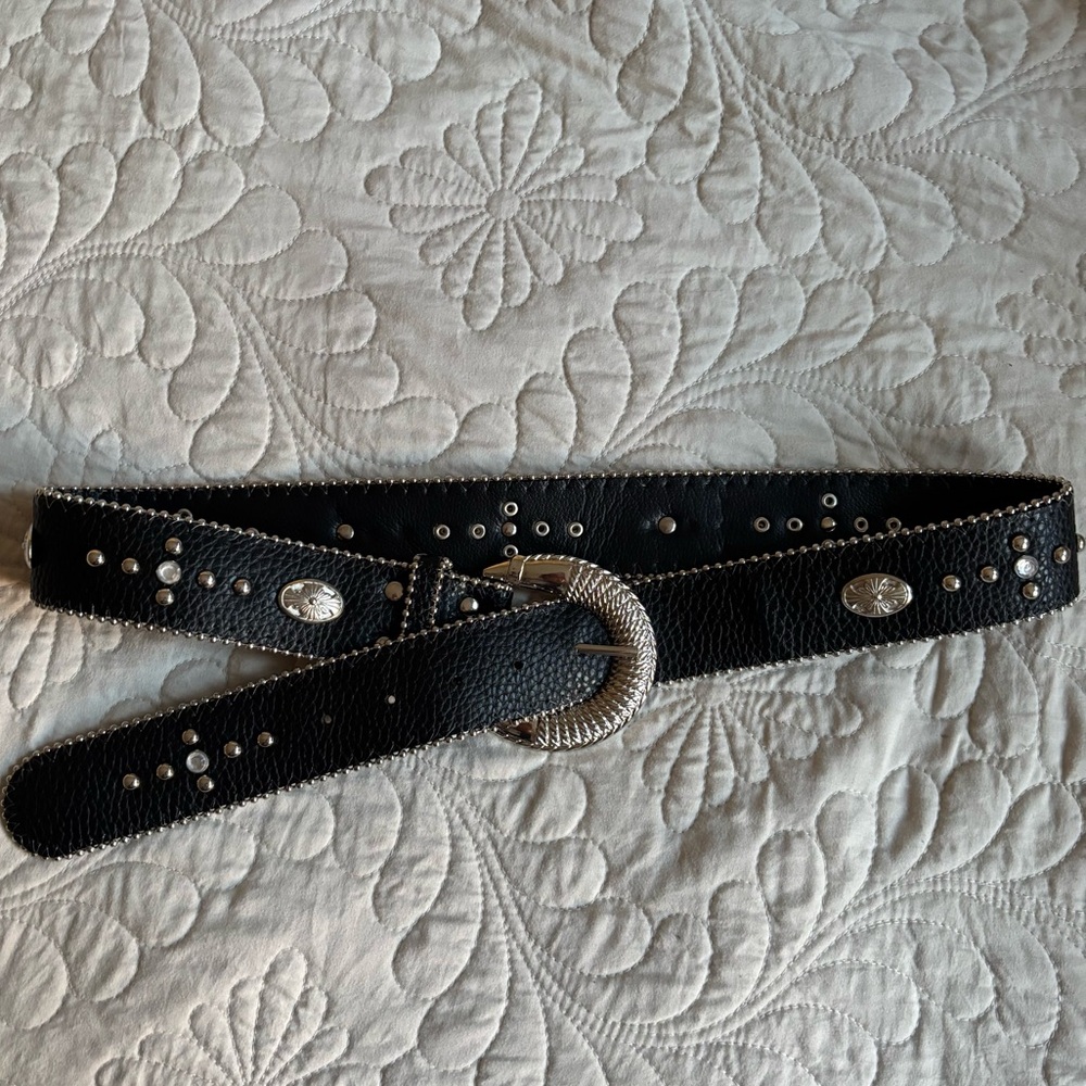 Y2K Black Leather Rhinestone Studded Belt